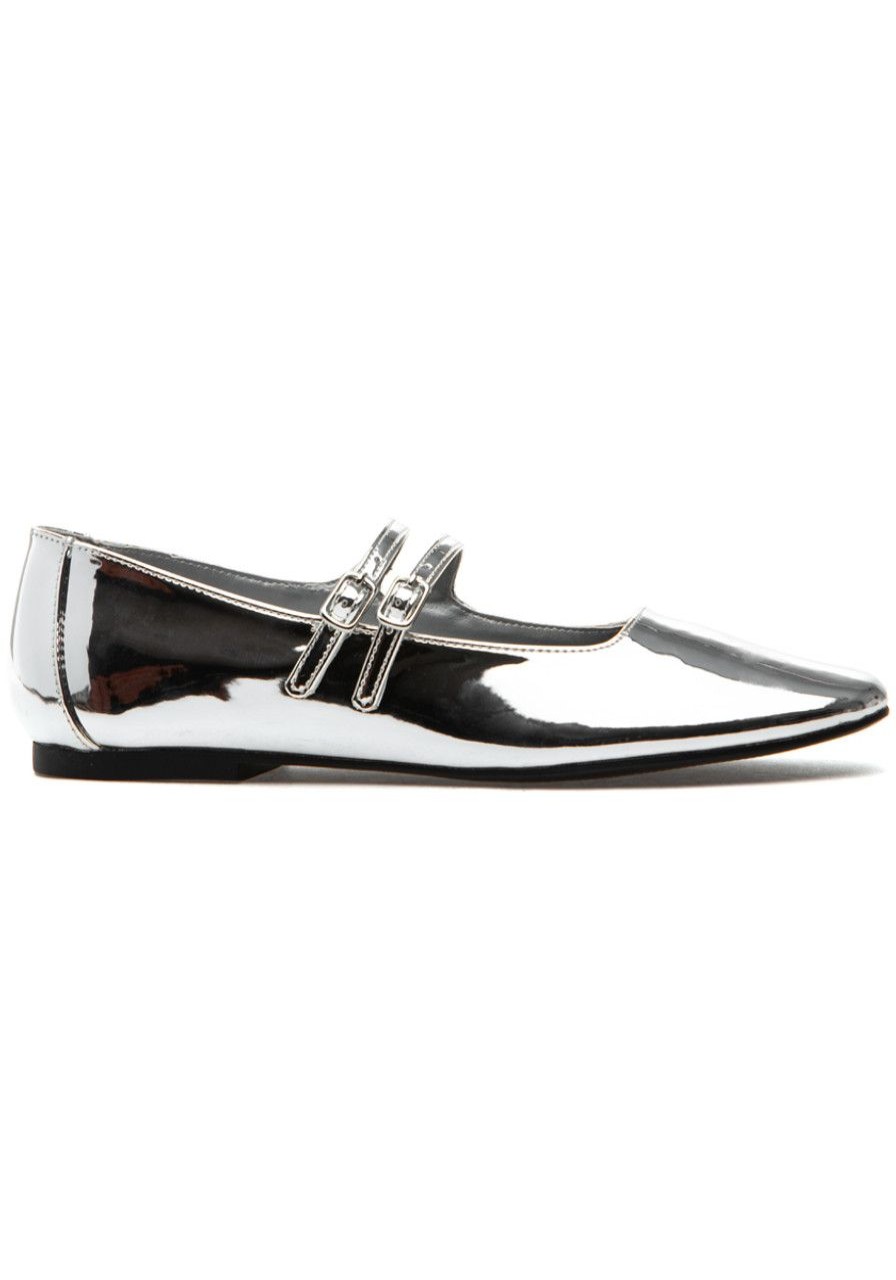 Women Steve Madden Flats | Alisah Mary Jane Flat Silver Foil