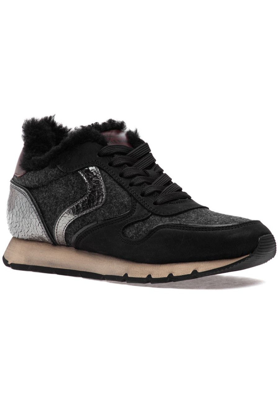 Women Voile Blanche Sneakers | Julia Fur Sneaker Black Suede