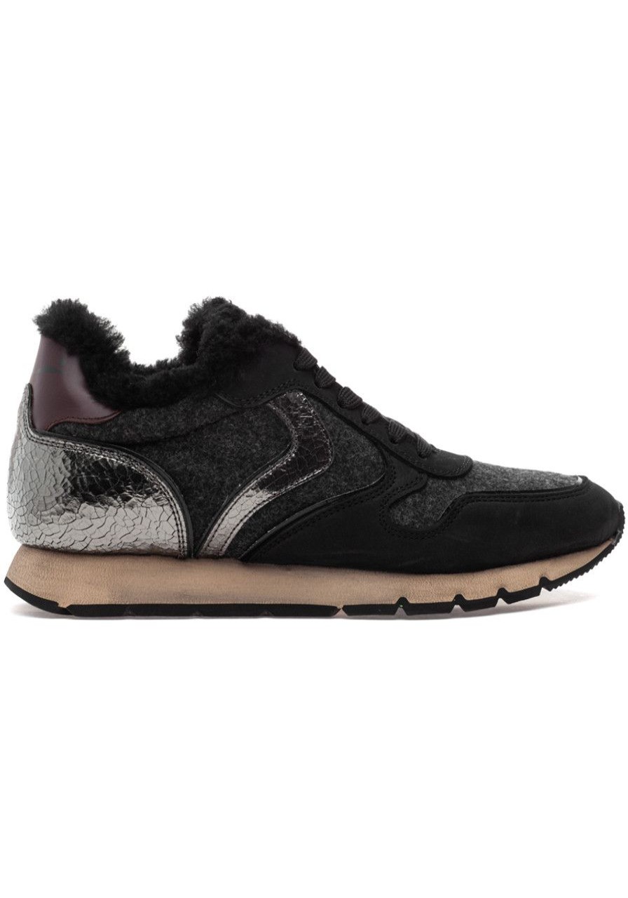Women Voile Blanche Sneakers | Julia Fur Sneaker Black Suede